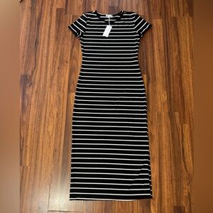 Antistar Black With White Stripes Size Large Maxi Dress With long Slit NWT